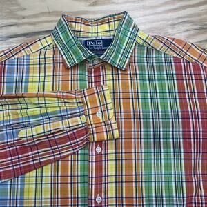 Vintage Polo Ralph Lauren Mens Westerton 100% Cotton Size Large Plaid Colorful